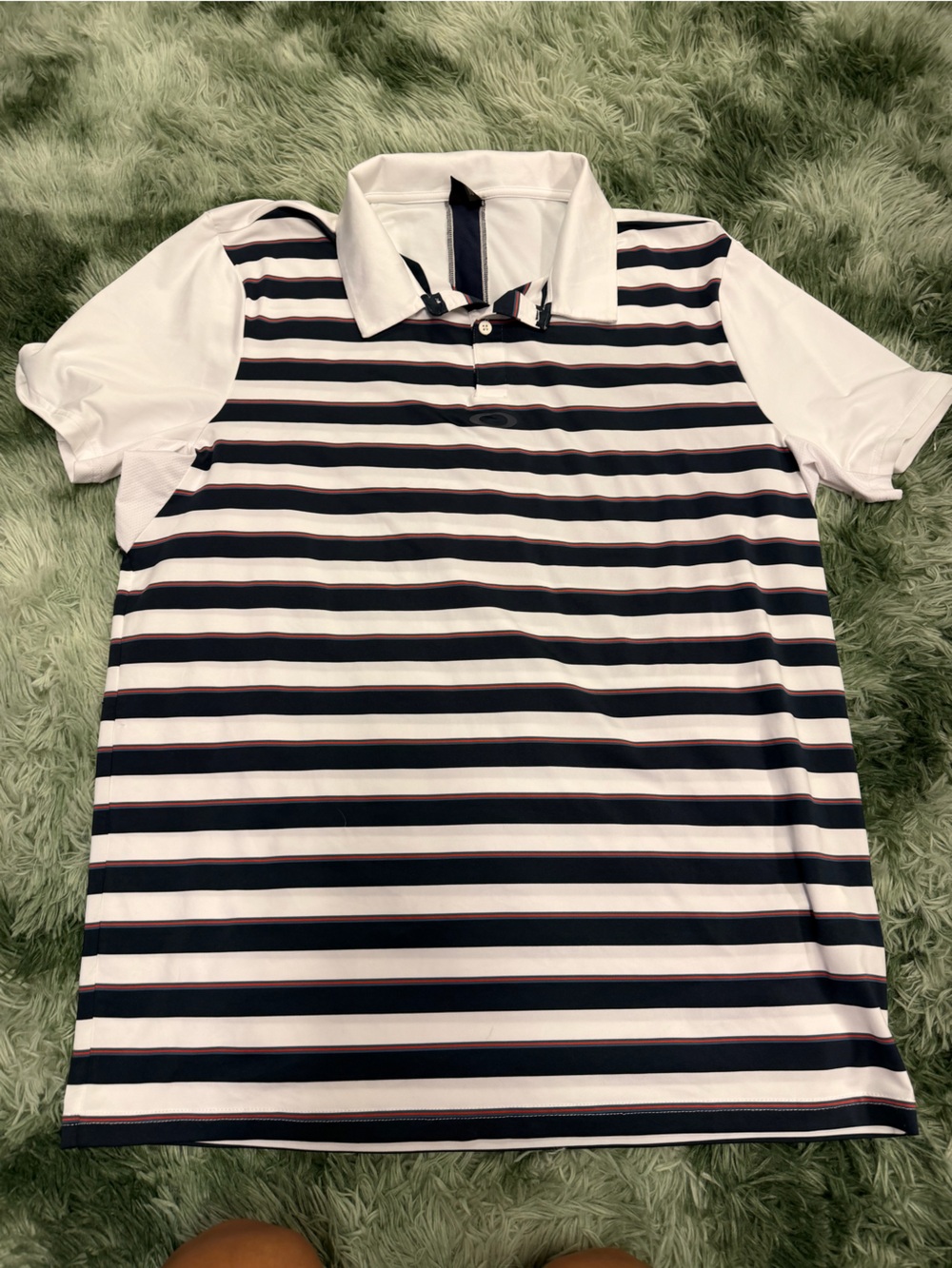 Striped Navy and White mens Oakley Polo Top